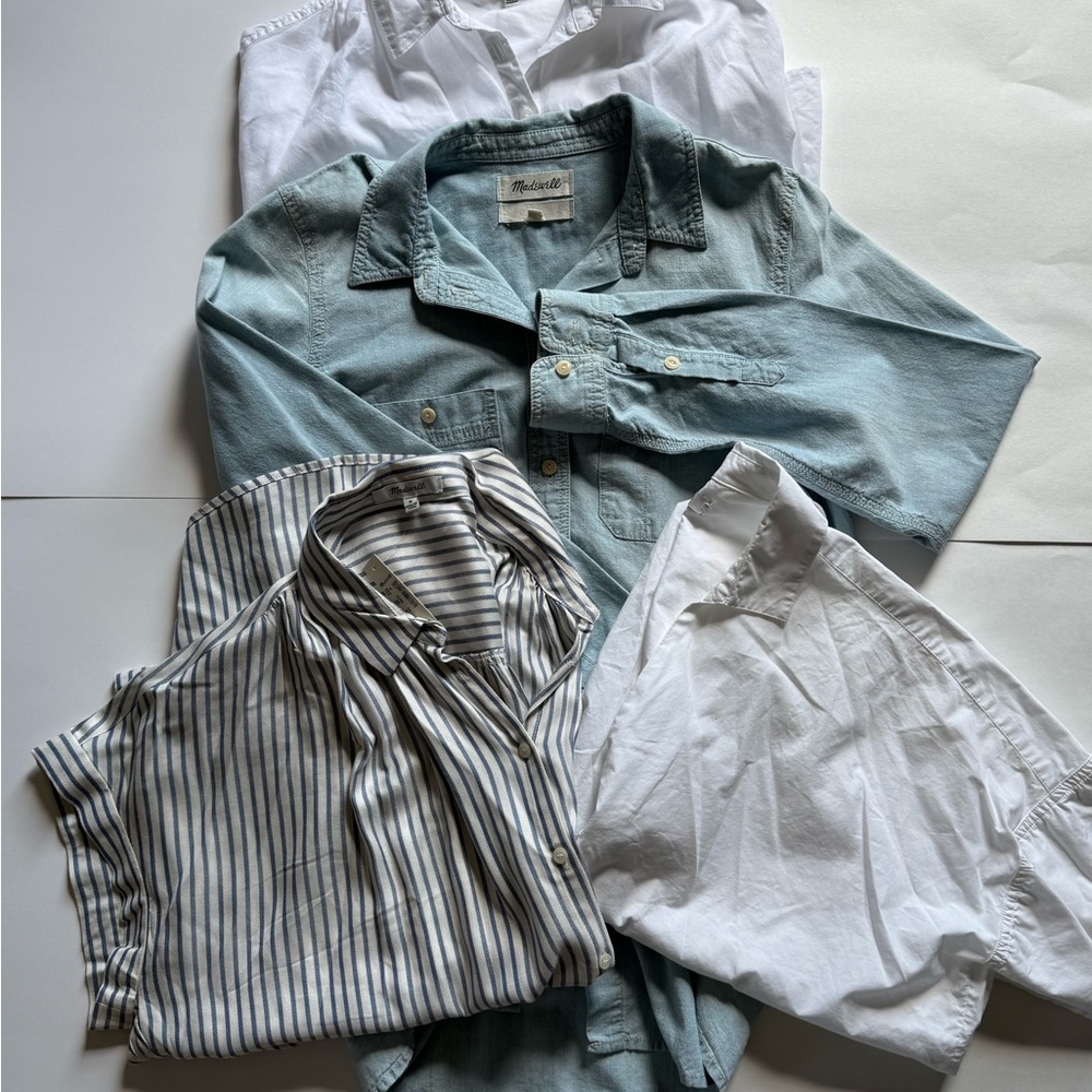 Lot of 4 Madewell Blue, White, and Striped Casual Shirts